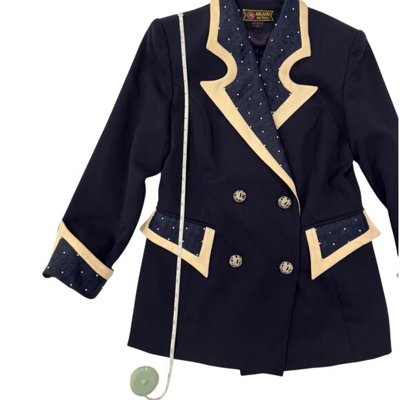 Milano High Fashion Vintage Blazer Pearl Navy Women's 40 Regencycore Royalcore - Picture 5 of 13